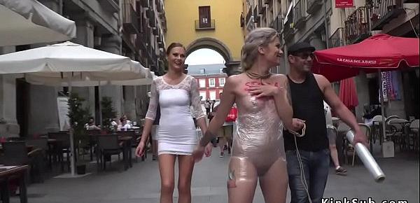  Wrapped in plastic blonde disgraced in public